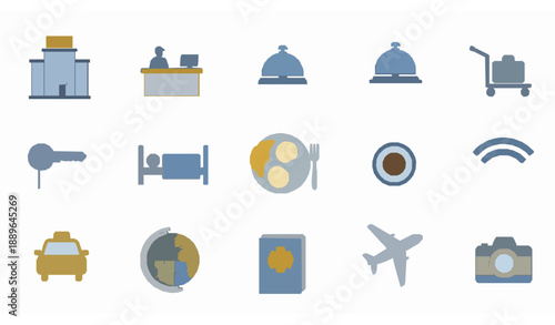 Hotel Service and Tour Travel Icons Set Vector Design
