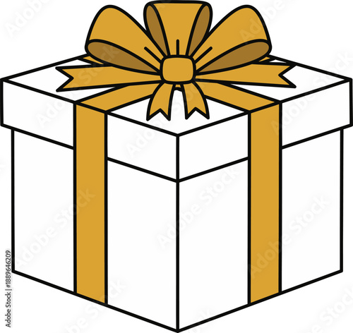 White Gift Box With Gold Ribbon And Bow On White Background present package