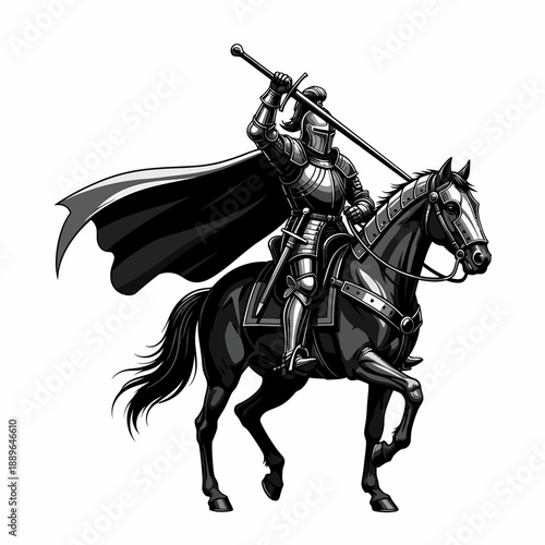 Medieval Knight on Horseback with Sword.