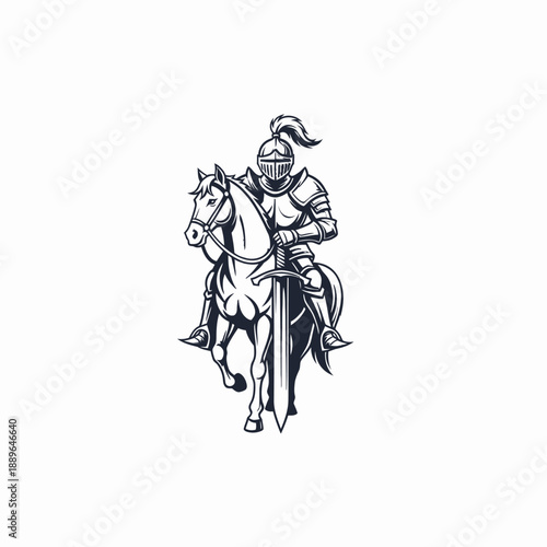Medieval Knight on Horseback with Sword.