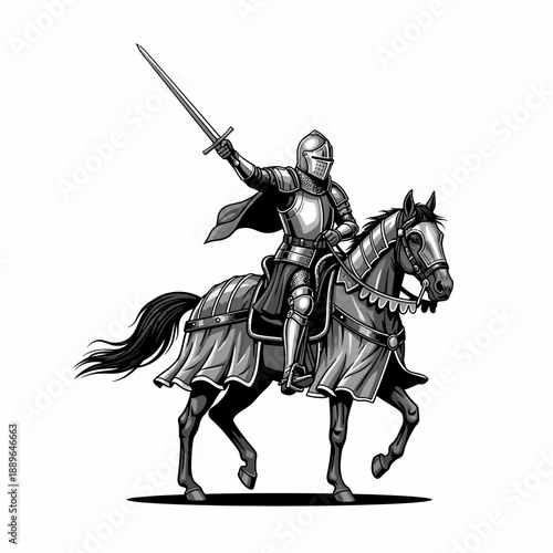 Medieval Knight Riding Horse with Sword.