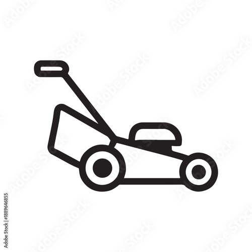 Lawn Mower Garden Tool Line Icon  Vector On White 
Background 