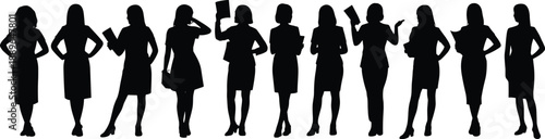 Business women silhouettes in confident standing poses, professional female office characters collection isolated on white background for corporate design