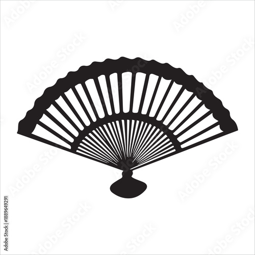 Set of traditional Japanese hand fan silhouette vector icons, decorative folding fans, black flat illustration perfect for Asian culture, art and craft, CAD drawing collection