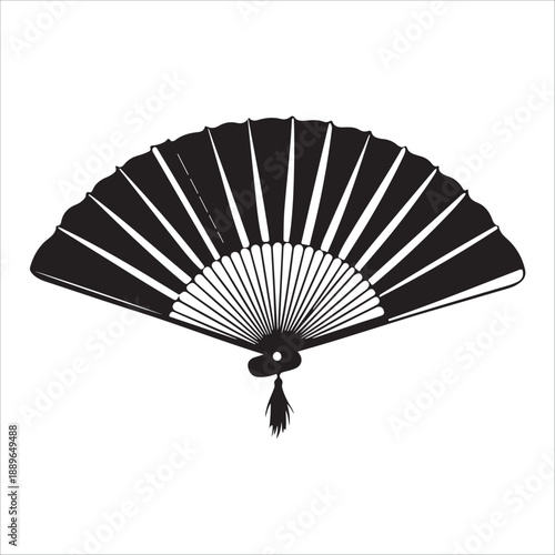 Set of traditional Japanese hand fan silhouette vector icons, decorative folding fans, black flat illustration perfect for Asian culture, art and craft, CAD drawing collection