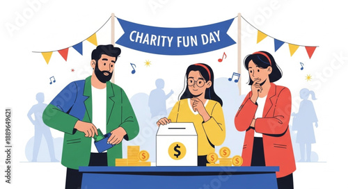 People collecting donations at a charity fun day event.