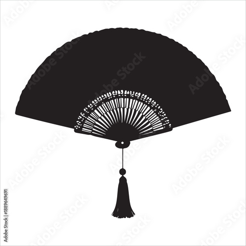 Set of traditional Japanese hand fan silhouette vector icons, decorative folding fans, black flat illustration perfect for Asian culture, art and craft, CAD drawing collection