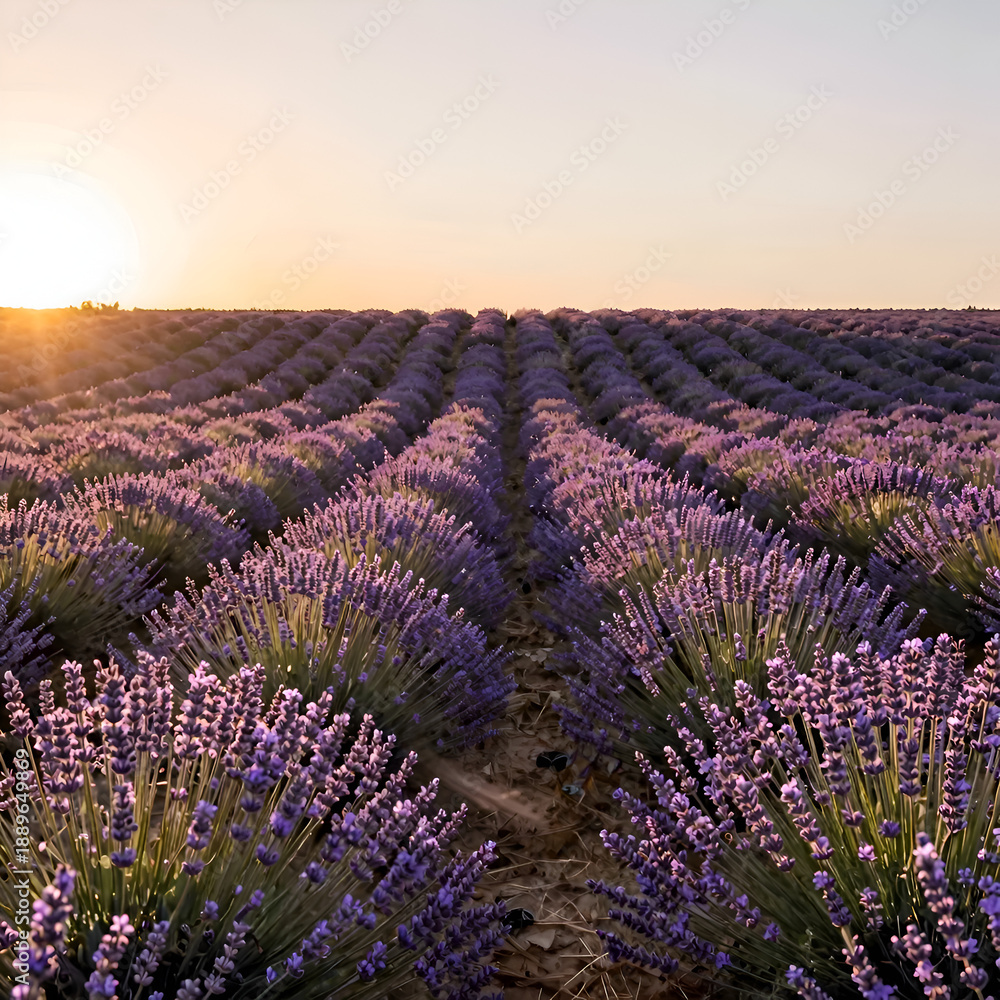 Naklejka premium lavender field at sunset