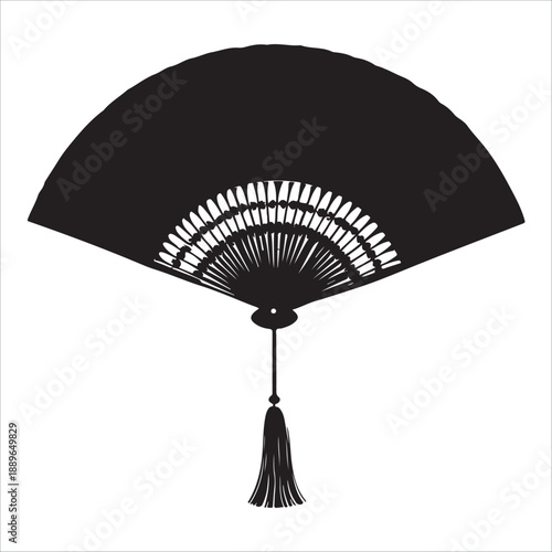 Set of traditional Japanese hand fan silhouette vector icons, decorative folding fans, black flat illustration perfect for Asian culture, art and craft, CAD drawing collection