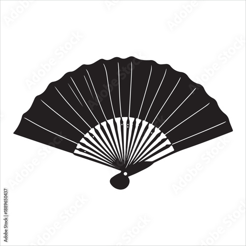 Set of traditional Japanese hand fan silhouette vector icons, decorative folding fans, black flat illustration perfect for Asian culture, art and craft, CAD drawing collection