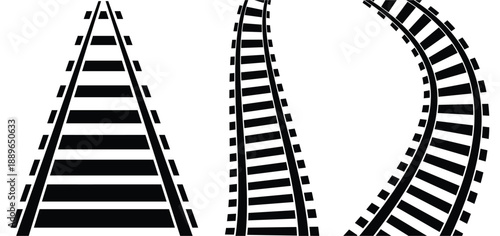 Railway Train Track Icon Set with Straight, Curved and Circular Rail Route Patterns Vector Illustration
