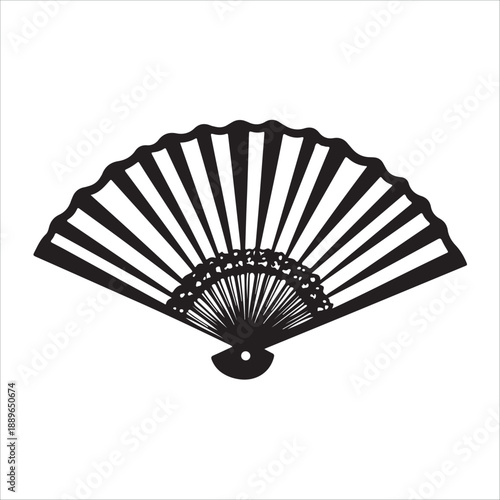 Set of traditional Japanese hand fan silhouette vector icons, decorative folding fans, black flat illustration perfect for Asian culture, art and craft, CAD drawing collection