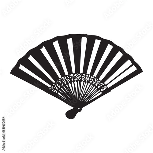 Set of traditional Japanese hand fan silhouette vector icons, decorative folding fans, black flat illustration perfect for Asian culture, art and craft, CAD drawing collection