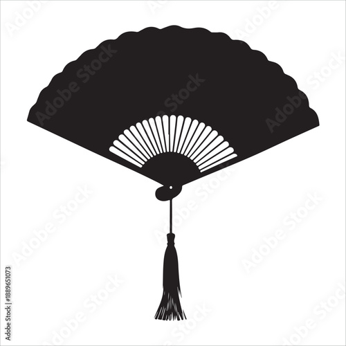Set of traditional Japanese hand fan silhouette vector icons, decorative folding fans, black flat illustration perfect for Asian culture, art and craft, CAD drawing collection