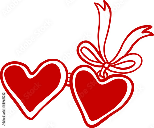 Valentine Heart Locket With A Bow, Hand Drawn Whimsical Illustration