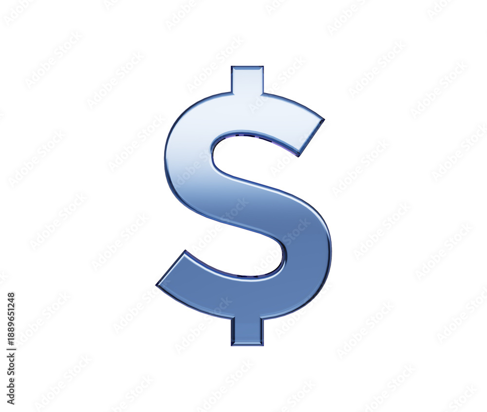 Fototapeta premium 3D Deep blue dollar symbol with a glassy finish, symbolizing digital finance. 3D Illustration