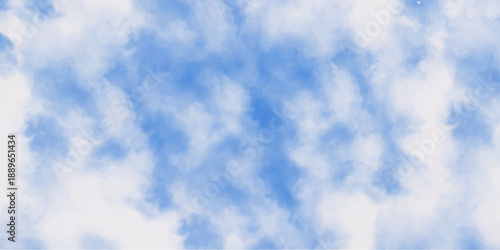 A beautiful clear blue sky background filled with fluffy white cumulus clouds on a sunny summer day creates a natural heaven-like atmosphere and a bright outdoor cloudscape