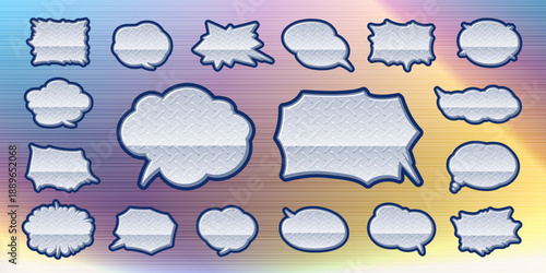 工事現場の縞鋼板模様デザインの吹き出し　横書き