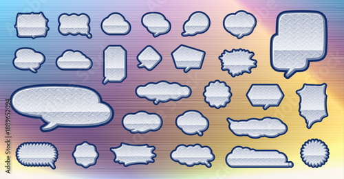 工事現場の縞鋼板模様デザインの吹き出し　色々な形セット