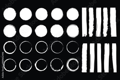 Collection of grunge brush strokes and distressed circular shapes for graphic design