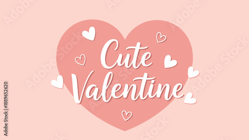 Cute Valentine pink heart with white lettering and hearts vector illustration