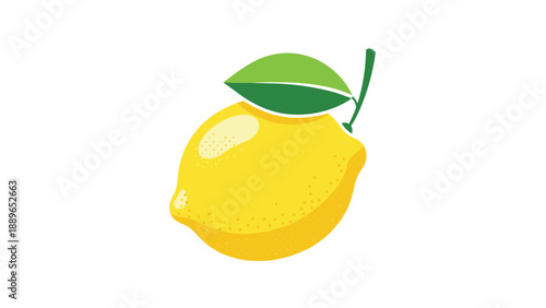 Textured graphic illustration of a whole bright yellow lemon with a green leaf, designed as a simple fruit icon for modern kitchens.