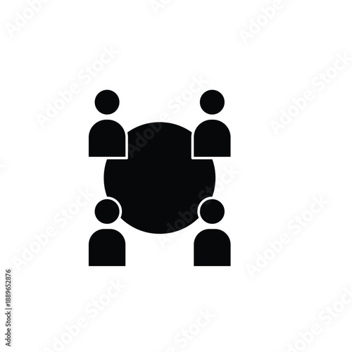 Team Meeting People Gathered Around Table Icon.