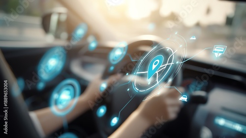 Driver using advanced navigation system.