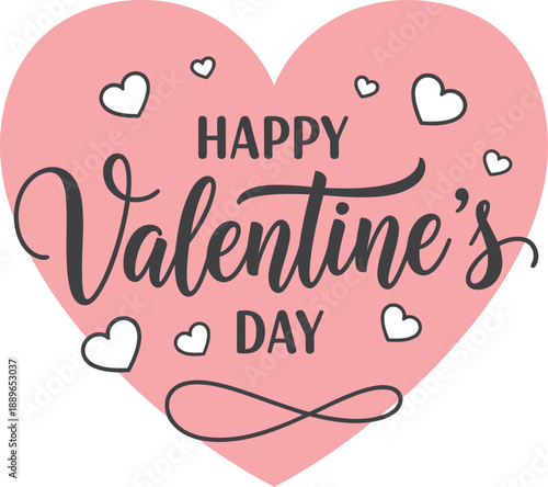 Happy Valentines Day dark grey script lettering on pink heart love romance