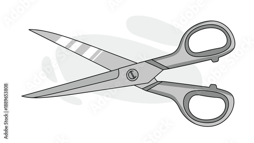 Professional pair of scissors with gray handles is illustrated in a clean graphic style suitable for office, craft, or tailoring themes.