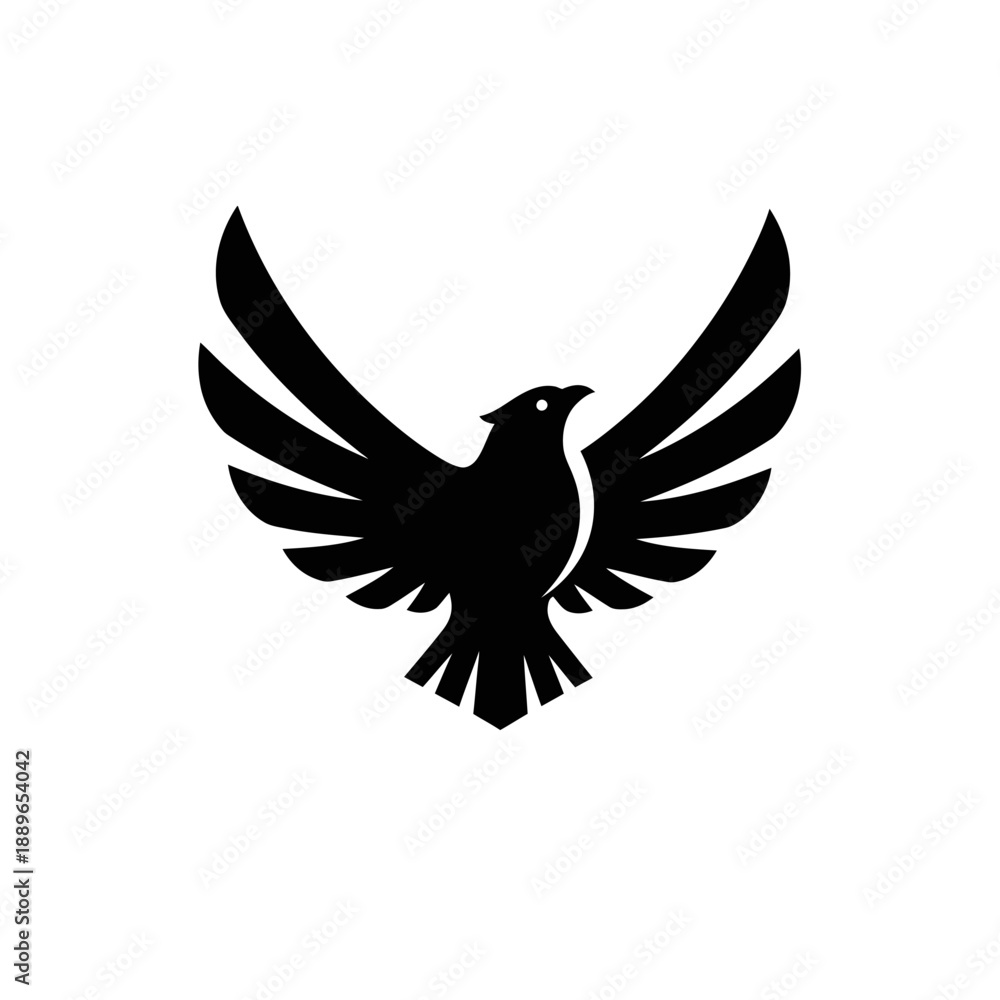 Fototapeta premium Black eagle silhouette logo with spread wings on white background