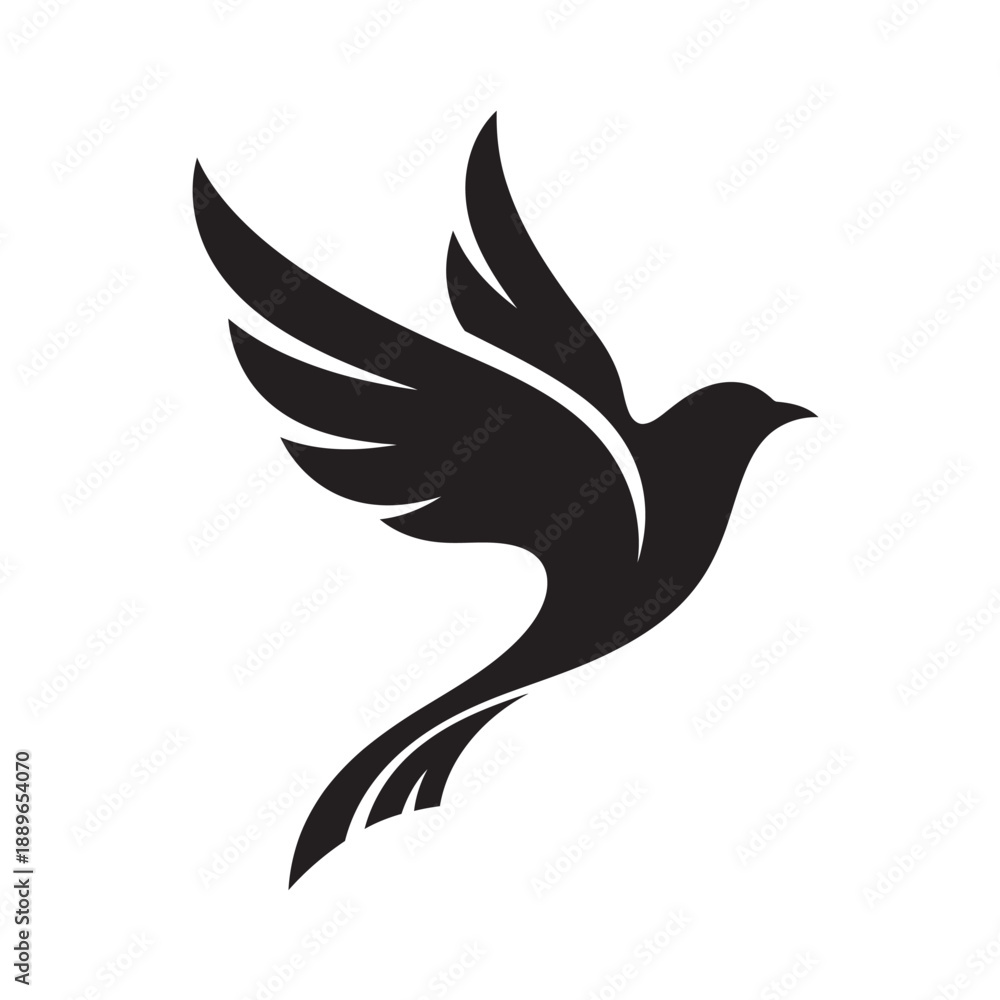 Obraz premium Silhouette of a bird in flight, abstract, elegant design, freedom concept, isolated on white