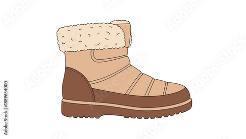 Warm winter boot featuring a tan exterior and a soft white faux fur lining represents comfortable and practical cold weather footwear.