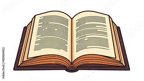 Open hardcover book with detailed text lines on the pages represents knowledge, education, storytelling, and the joy of reading books.