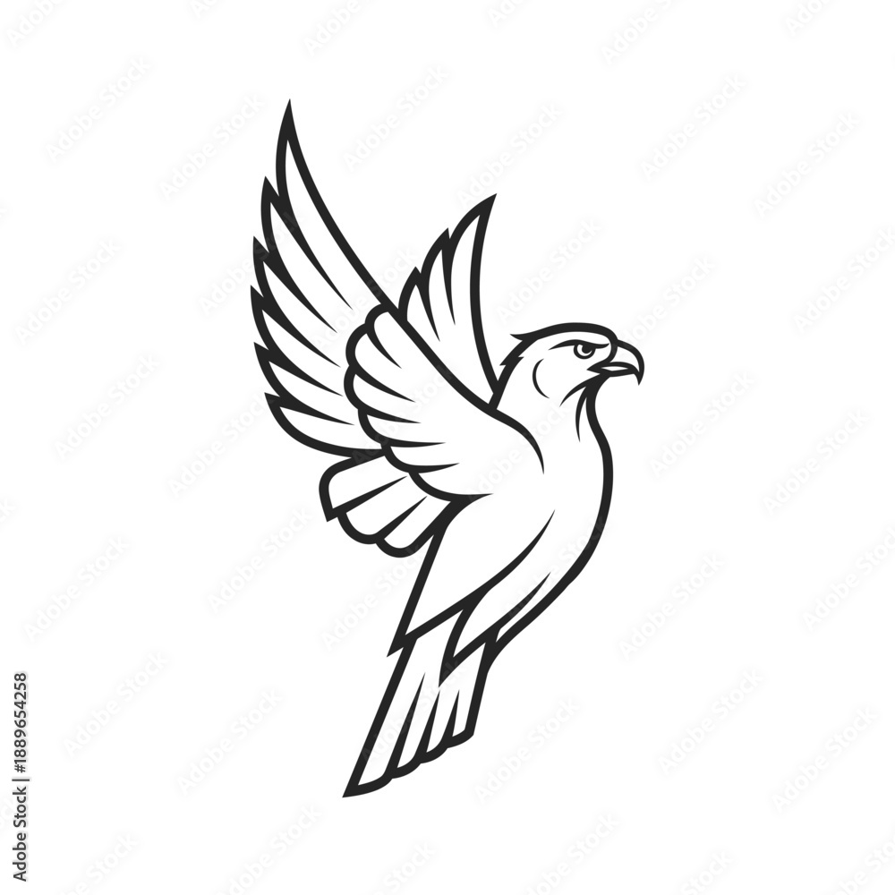 Obraz premium Minimalist Bird of Prey Line Art - Eagle Hawk Falcon Flying Symbol