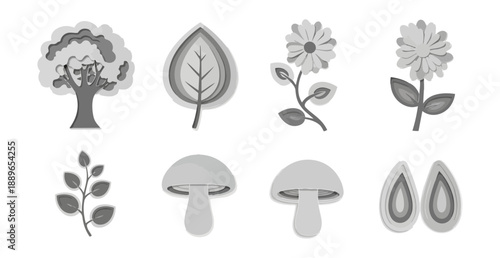 Black and white nature elements vector illustration
