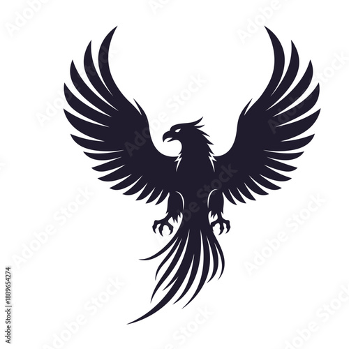 Mythical Phoenix Silhouette with Open Wings, Symbol of Rebirth and Power