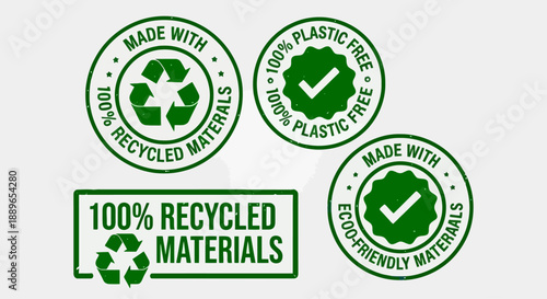 Eco friendly labels made from recycled materials showcase sustainability icons