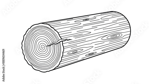 Detailed line art of a single wooden log with visible bark and growth rings, featuring a small crack on the side for a realistic look.