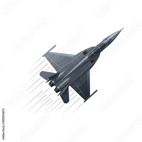 Modern Fighter Jet Aircraft Ascending in Flight - Isolated on White Background