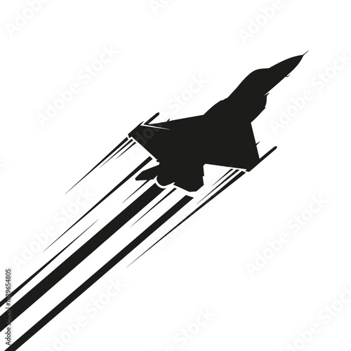Silhouette of a Fighter Jet Ascending with Speed Trails