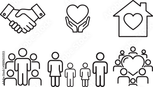 Community and Care Icons – Family, Support, Love, Partnership