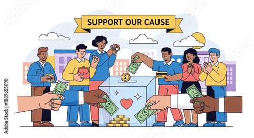 People donating money to support a cause.