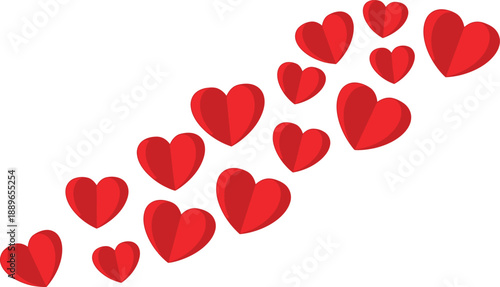 Red Hearts Flowing Diagonally on White Background love valentine