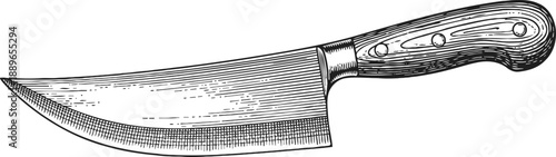 Classic kitchen knife engraving with wooden handle detailed illustration