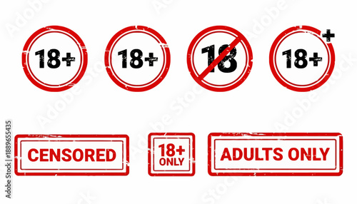 Warning signs indicate adults only content with censored and restricted access symbols