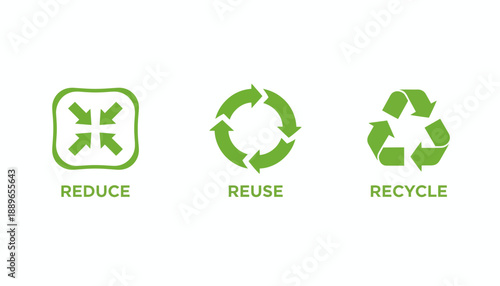 Recycling symbols for reduce, reuse, and recycle on a clean interface