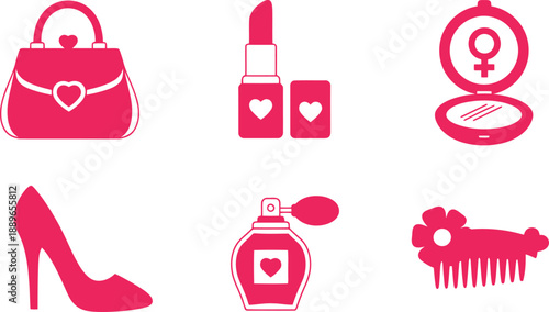 Pink women's day vector icons set Vector