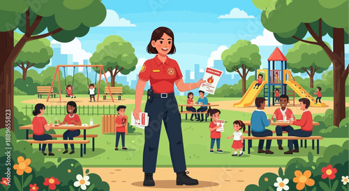 Female park ranger standing in a park.