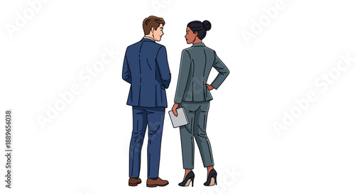 Business professionals discussing strategy in office setting with papers